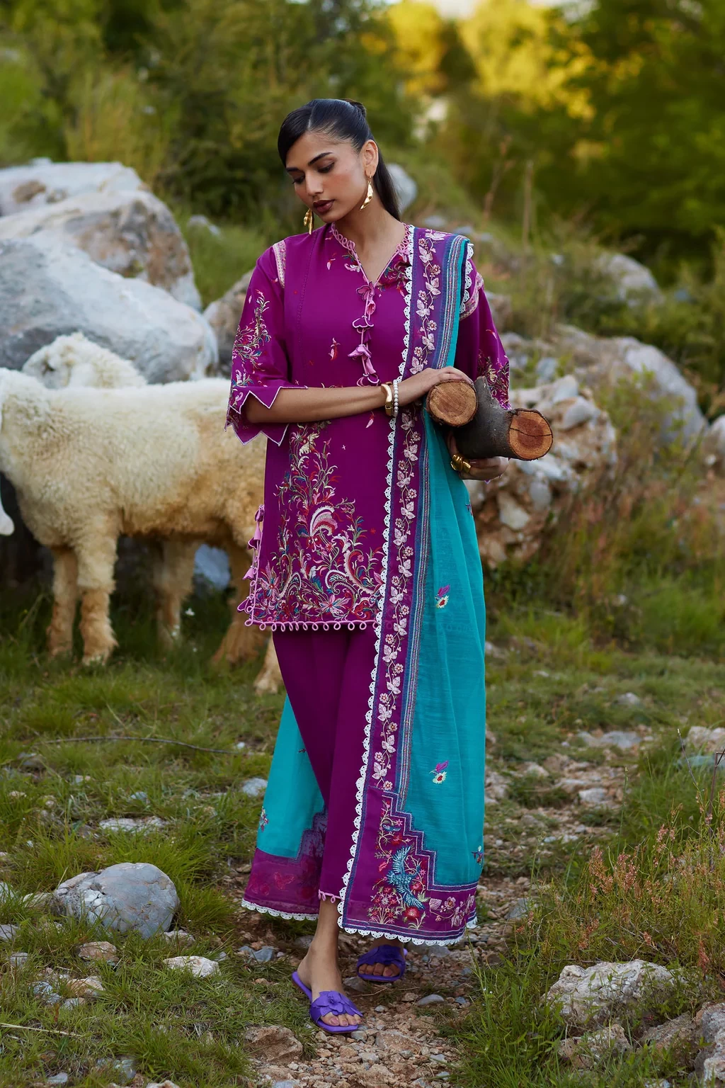 Embroidered 3 Piece Muzlin Suit - M262-016B-DC