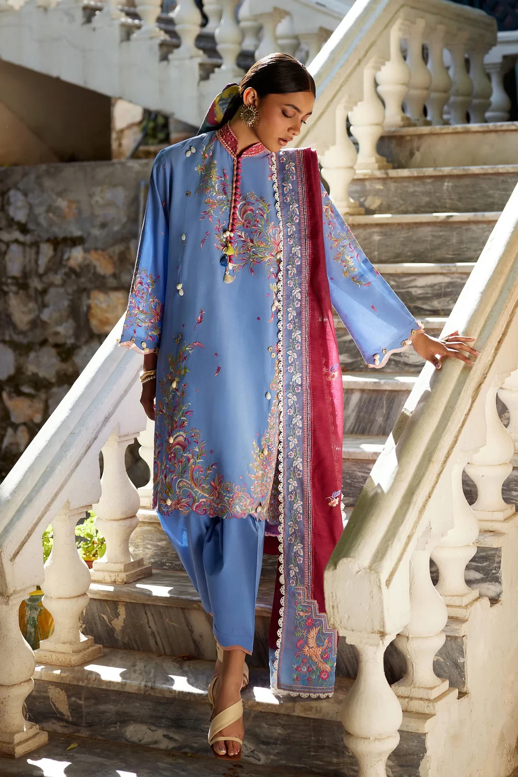 Embroidered 3 Piece Muzlin Suit - M262-016A-DC