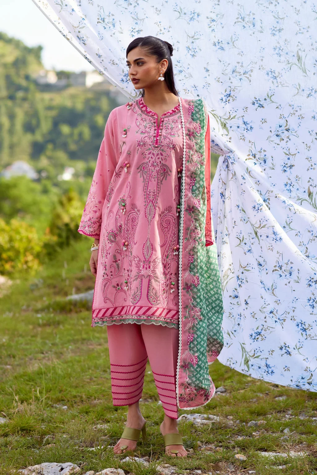 Embroidered 3 Piece Muzlin Suit - M262-005A-CJ