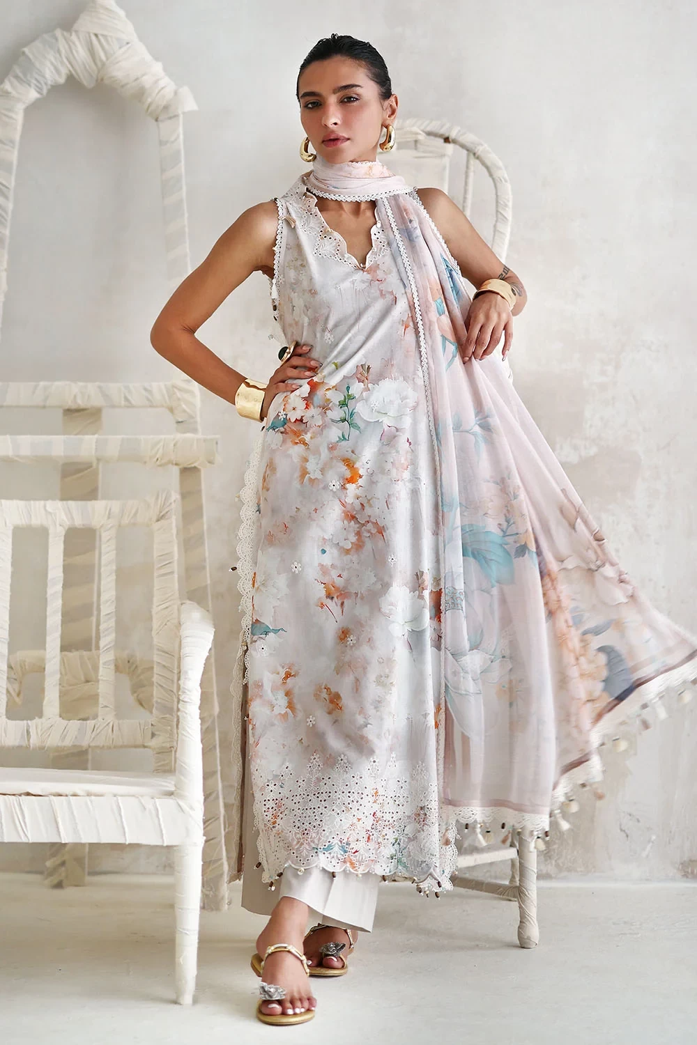 3 Piece Embroidered Printed Lawn Suit - W-FB-LC-26-477245
