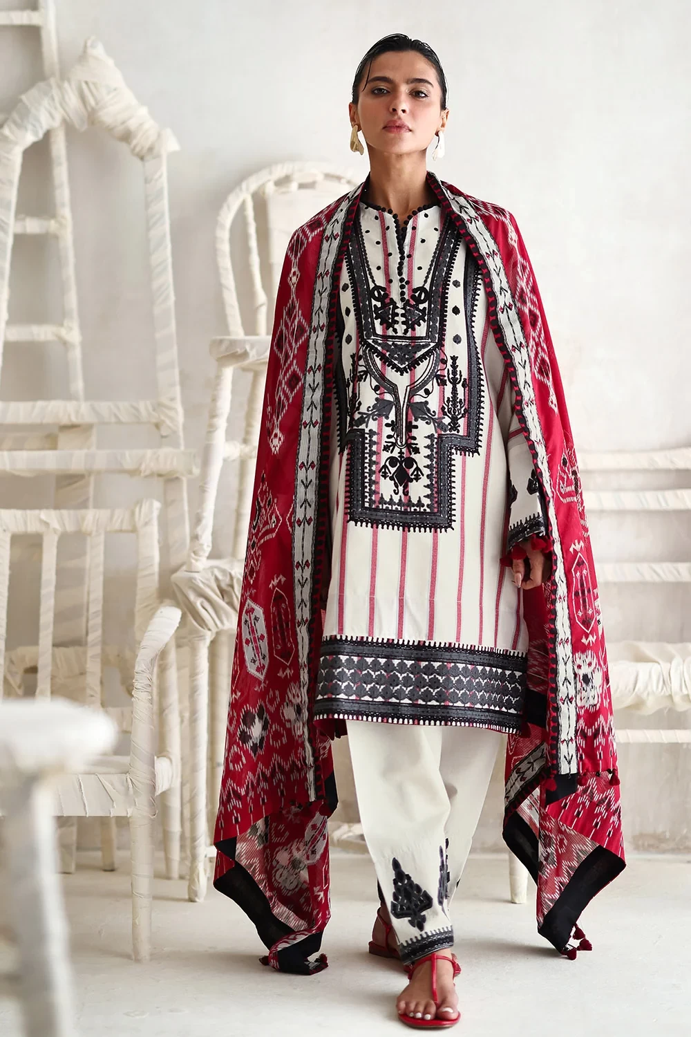 3 Piece Embroidered Jacquard Suit - W-FB-LC-26-477281