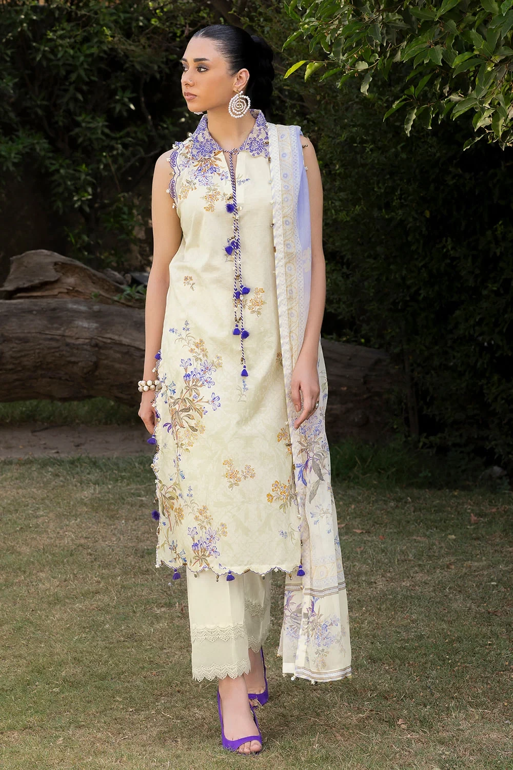 3 Piece Printed Lawn Suit with Printed Chiffon Dupatta and Embroidered Borders -