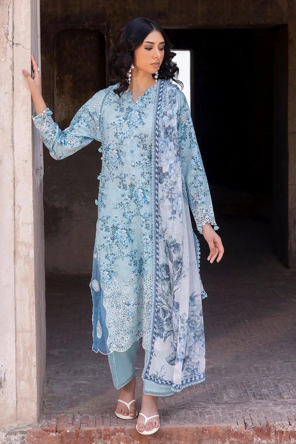 3 Piece Embroidered Printed Lawn Suit with Printed Chiffon Dupatta - BM-62032