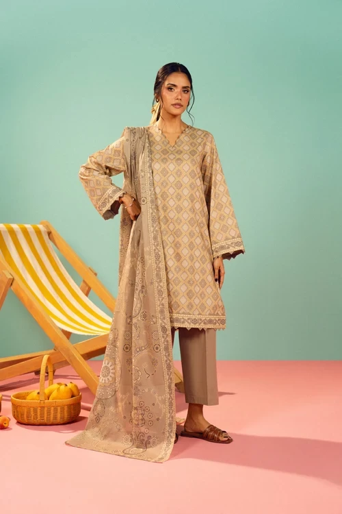 RTS | SHIRT, TROUSER & DUPATTA  - EC345-3P26B-Beige