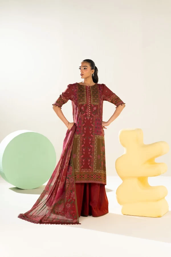 RTS | SHIRT, TROUSER & DUPATTA - EC335-3P26 B-Rust