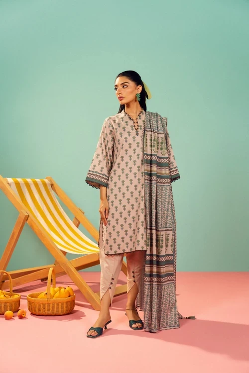RTS | SHIRT, TROUSER & DUPATTA - EC340-3P26A-Beige