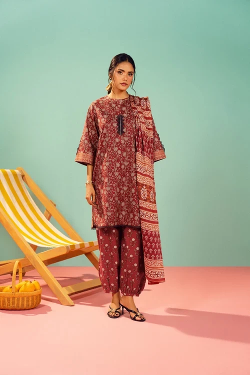 RTS | SHIRT, TROUSER & DUPATTA - EC339-3P26A-Red