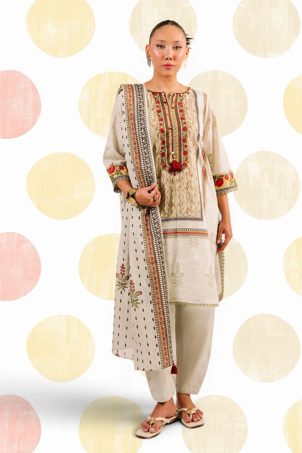 3 Piece Printed Cotton Suit with Printed Lawn Dupatta - W-FB-AP-26-479359