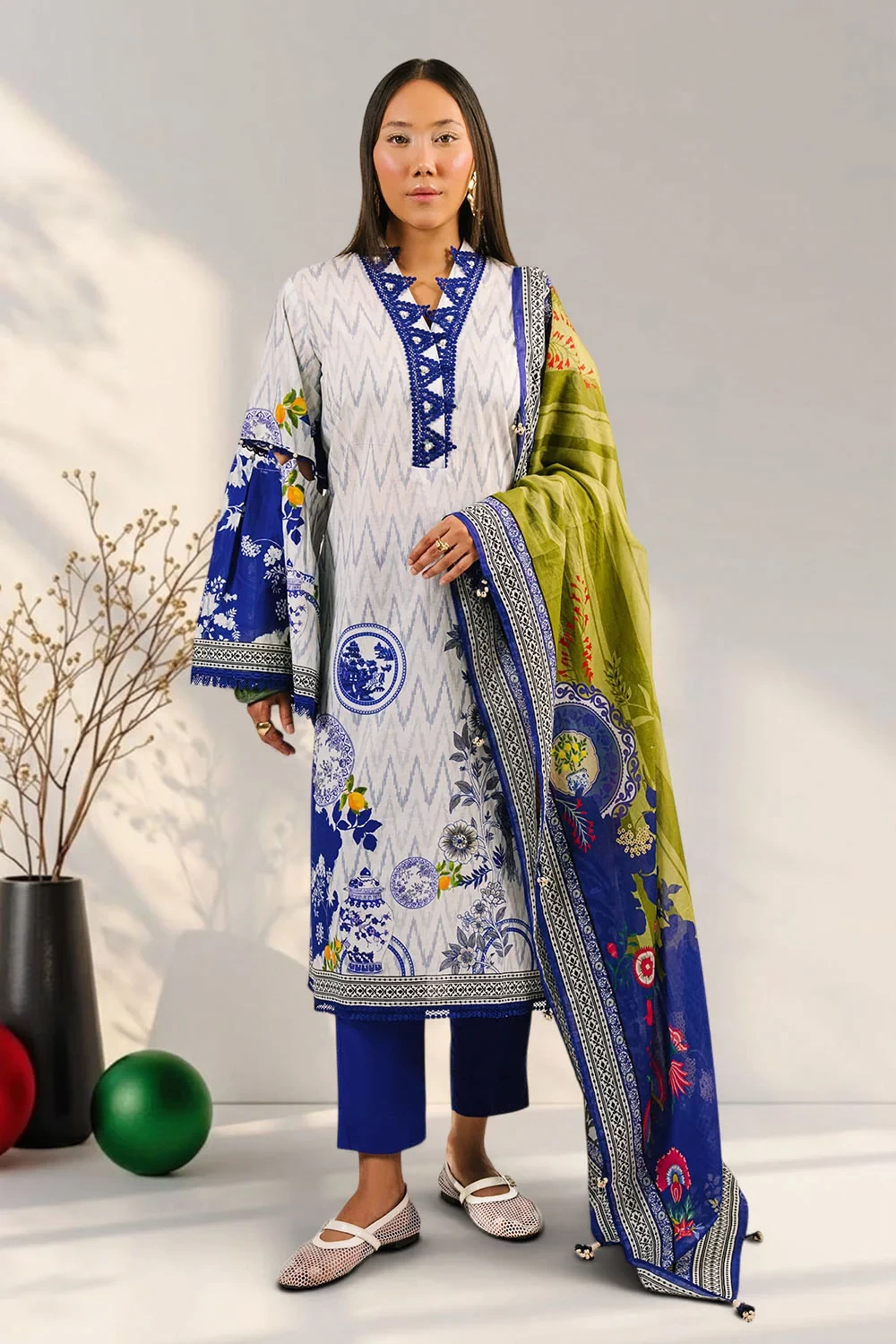 3 Piece Printed Cotton Suit with Printed Lawn Dupatta - W-FB-AP-26-479354