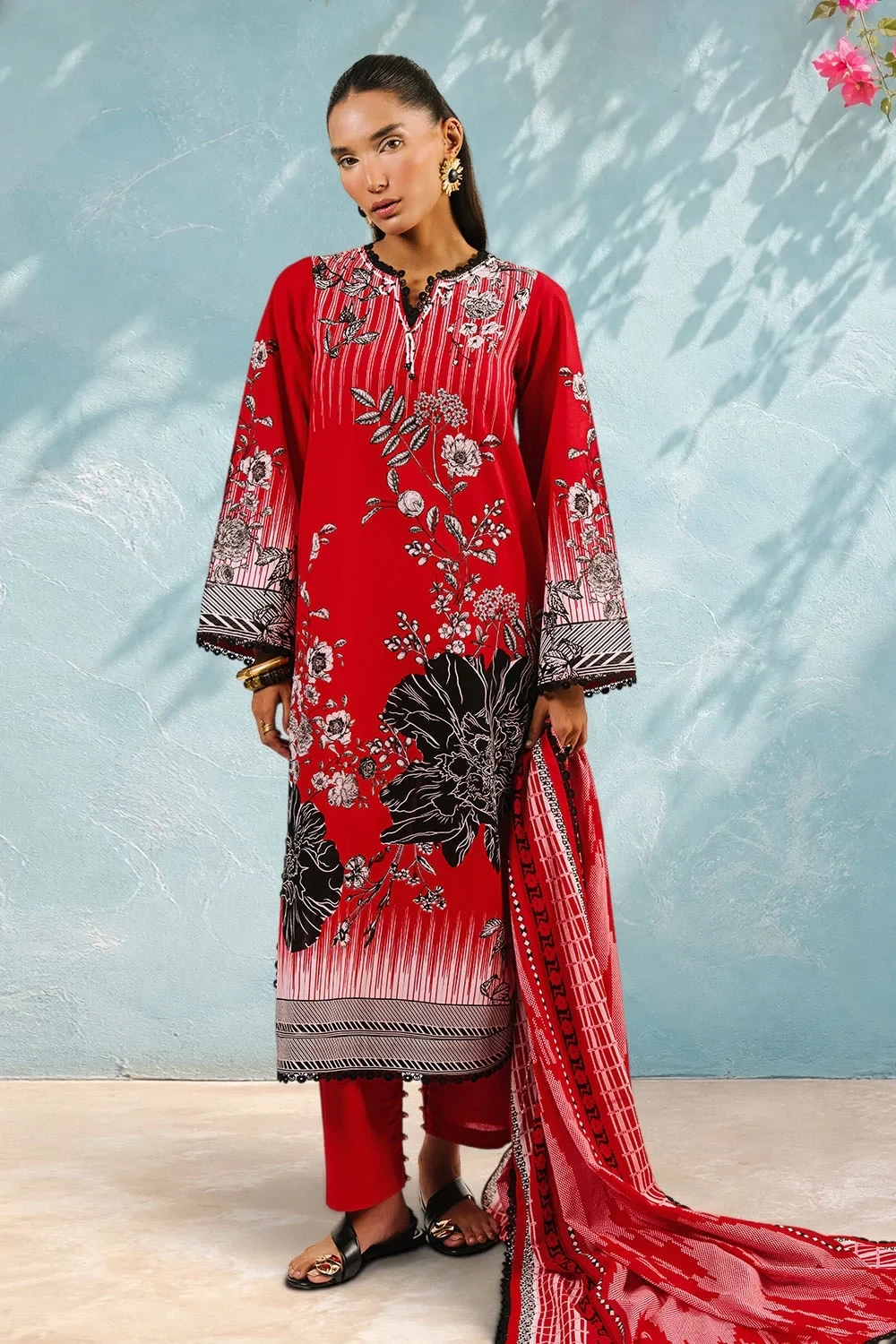 3 Piece Printed Cotton Suit with Printed Lawn Dupatta - W-FB-AP-26-479360