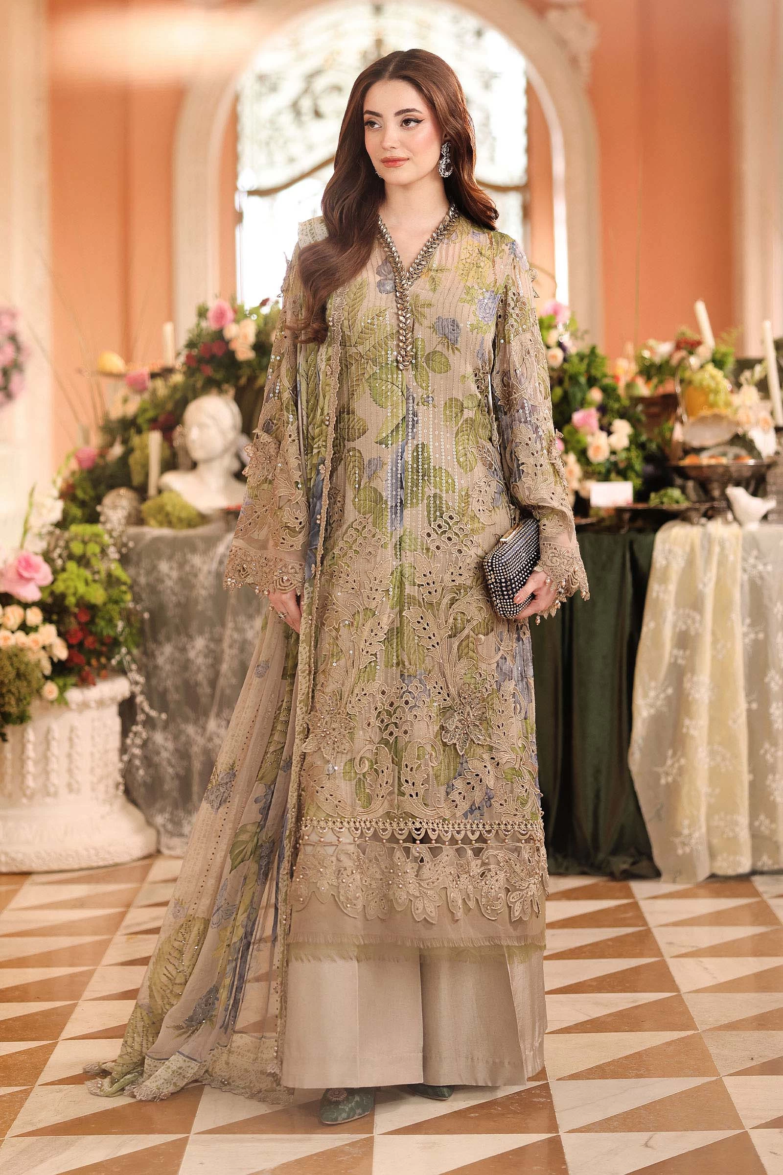 3 Piece Embroidered Chiffon Suit - MPC-26-203-Warm Beige
