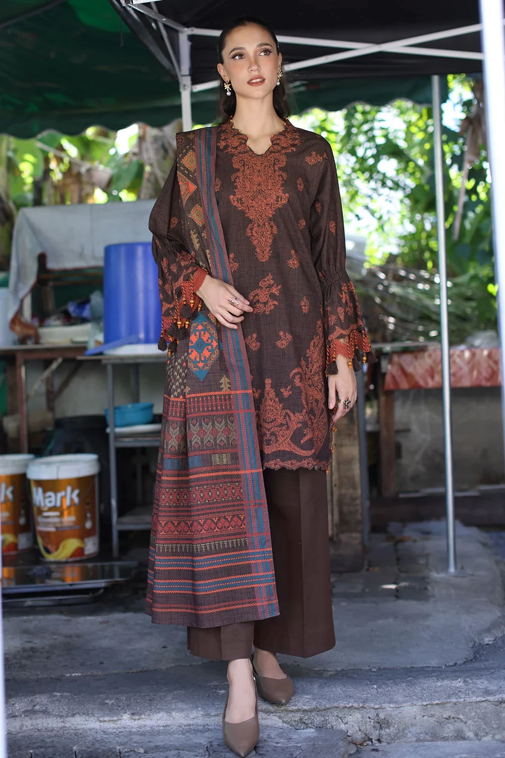 3 Piece Printed Khaddar Suit with Printed Khaddar Dupatta - W-FB-WIN-26-485733